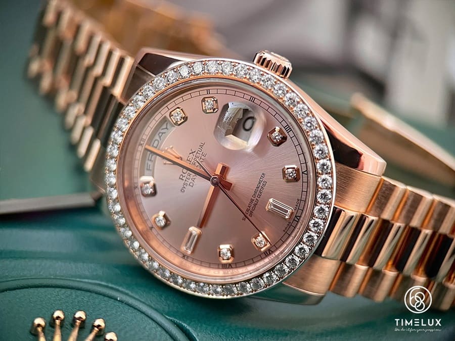 Mẫu đồng hồ Rolex 118235 Day-Date Pink Sundust Dial 18K Au750