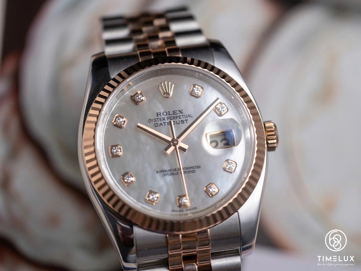 Rolex Datejust 116231 Mặt Xà Cừ Vân Mây White Jubilee 36mm Fullset