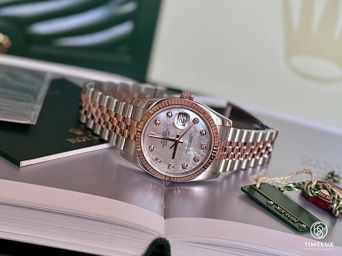 Rolex Datejust 116231 Mặt Xà Cừ Trắng Dây Jubilee RoseGold/Steel 36mm