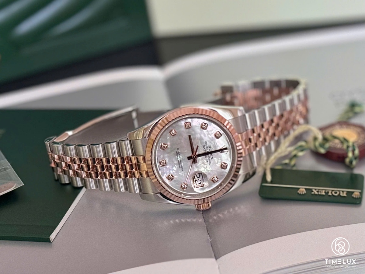 Rolex Datejust 116231 Mặt Xà Cừ Trắng Dây Jubilee RoseGold/Steel 36mm