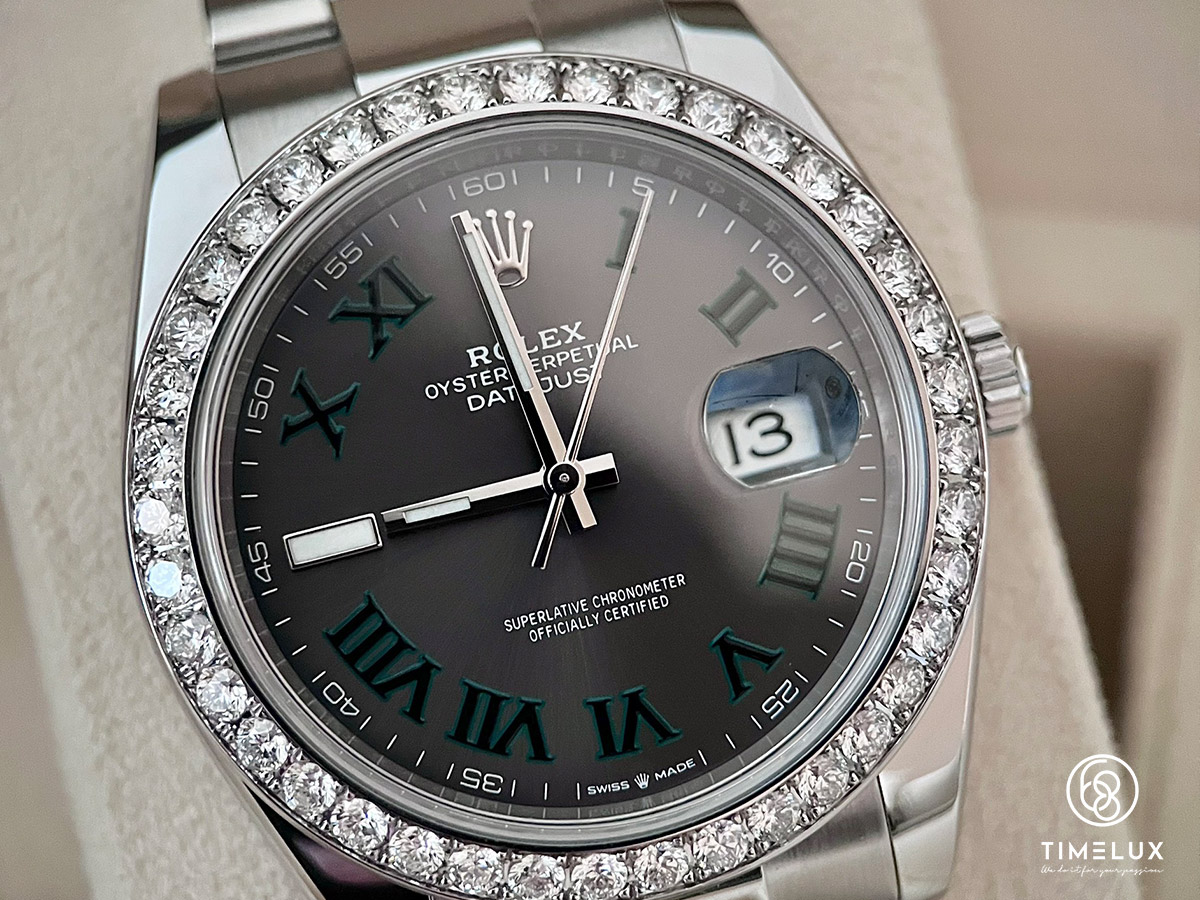 RoLex 126300 Slate Grey Wimbledon Dial Custome Pave Diamond Bezel 41mm