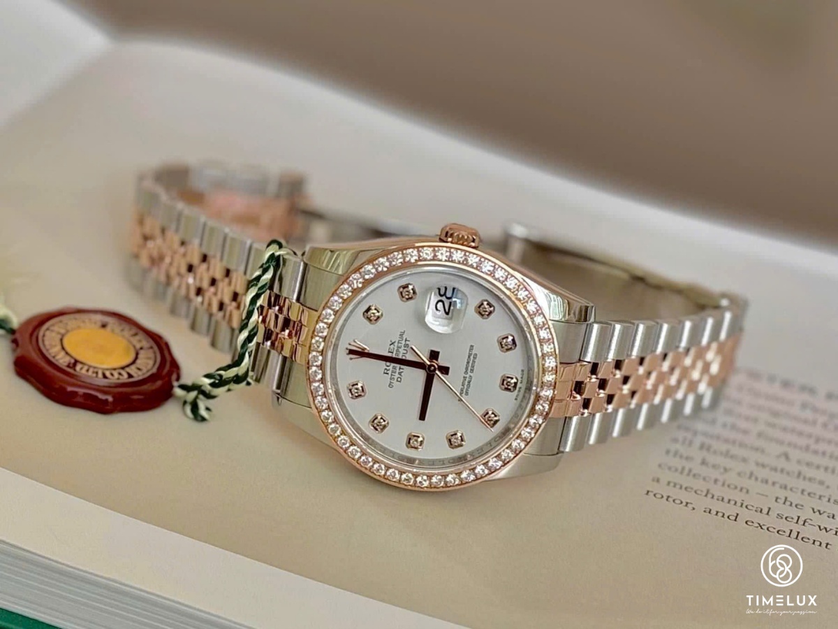 Rolex Datejust 116231 White Diamond Dial Jubilee Option Diamond Bezel RoseGold/Steel 36mm