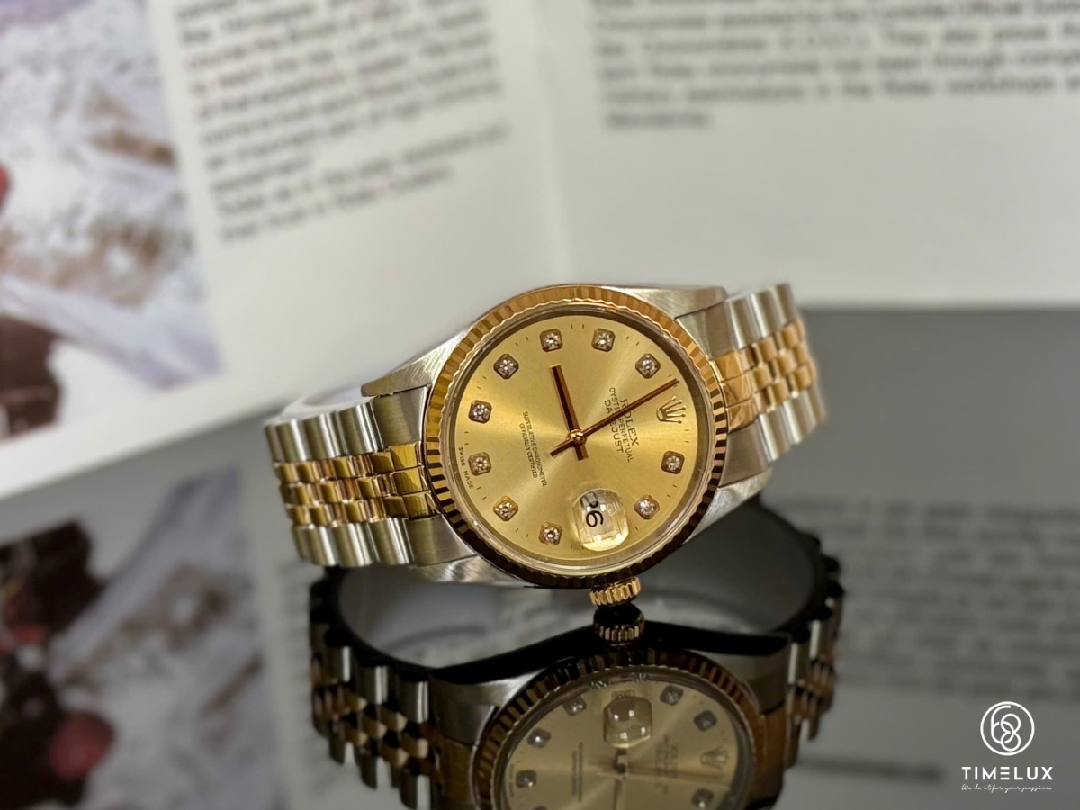 Vintage Rolex 16233 Datejust Champange Diamond Dial Gold/Steel 36mm